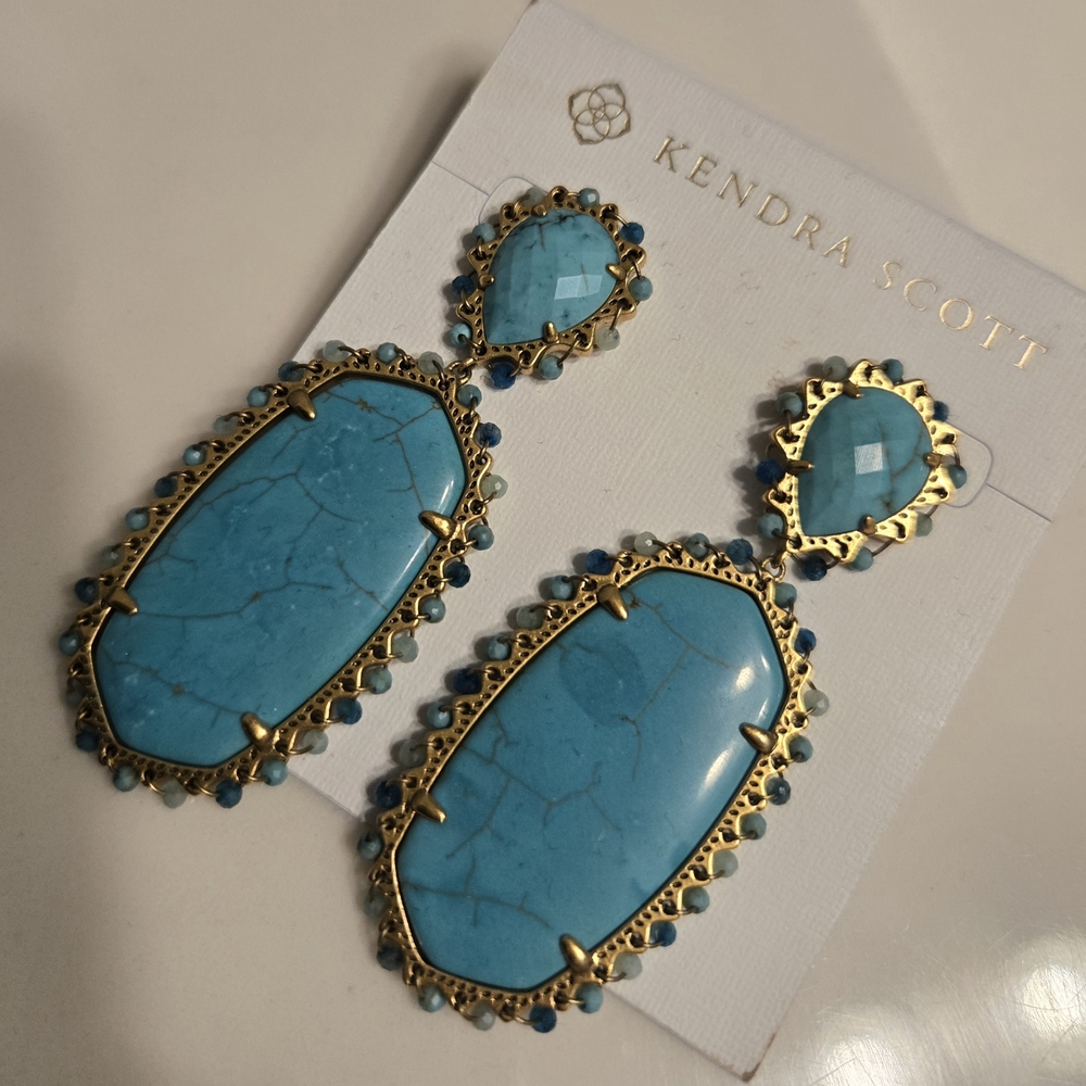 Kendra Scott Blue and Gold Statement Earrings - Picture 2 of 3